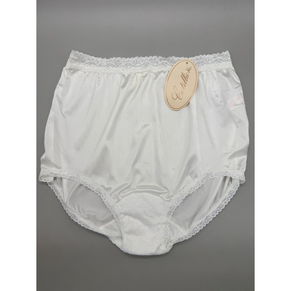 VTG Cotillion Nylon Brief Panties NWT Size 5 White Lace High Waist Deadstock USA